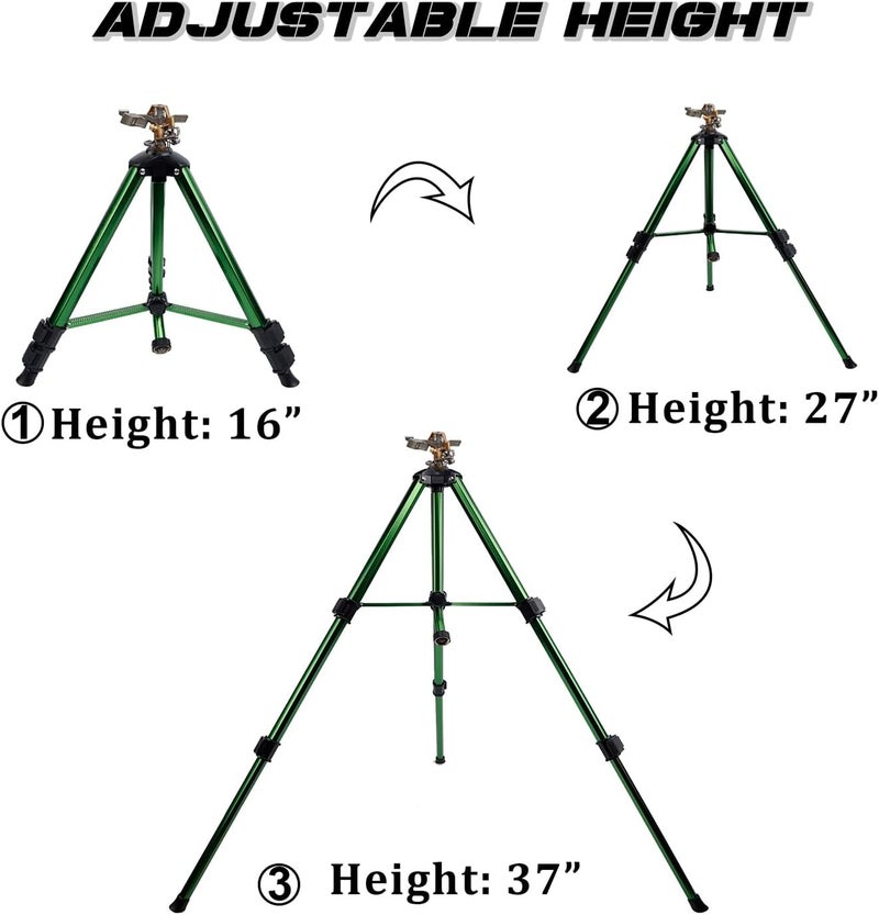 Biswing Impact Sprinkler Head on Tripod Base, Heavy Duty Lawn Sprinklers, 360 Degree Large Area Irrigation, Metal Sprinkler Nozzle & Solid Alloy Metal Extension Legs Flip Locks, 2 Pack - Image 2